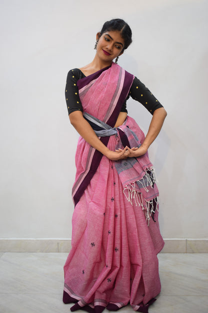 Ameya: Pink Khadi Cotton Jamdani Saree