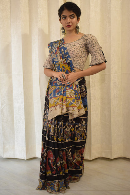 Kathā- Black Cotton Kalamkari saree