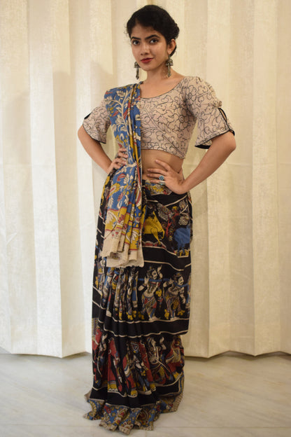 Kathā- Black Cotton Kalamkari saree