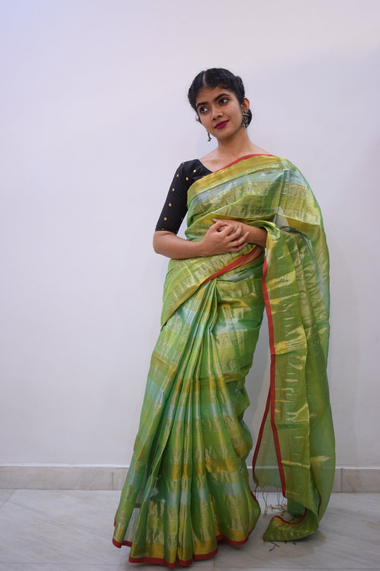 Haritā- Green Mul-Zari Tissue Saree