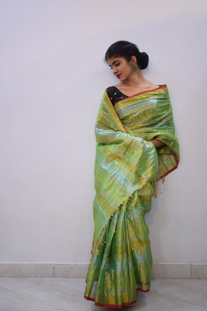 Haritā- Green Mul-Zari Tissue Saree