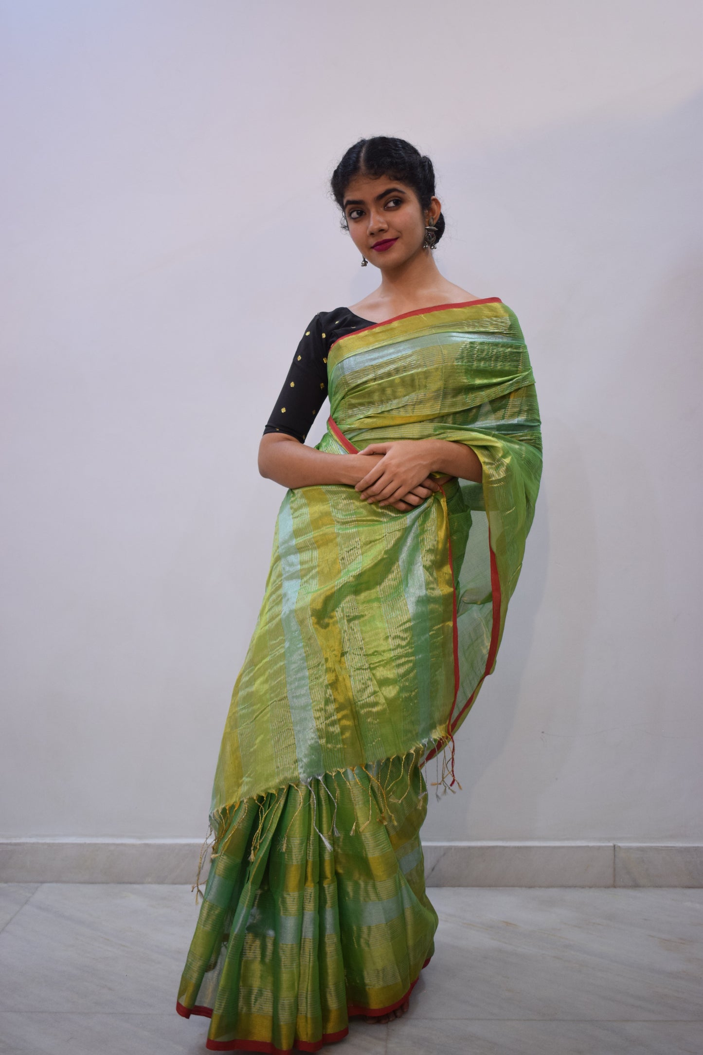 Haritā- Green Mul-Zari Tissue Saree