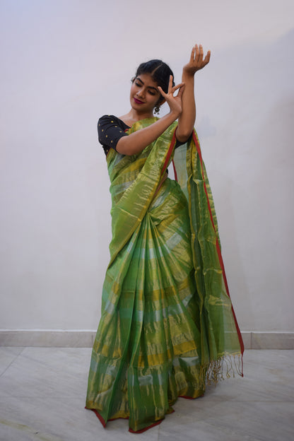 Haritā- Green Mul-Zari Tissue Saree