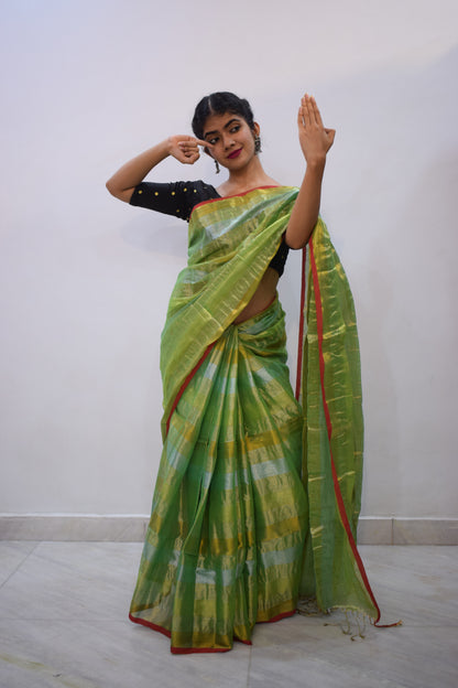 Haritā- Green Mul-Zari Tissue Saree