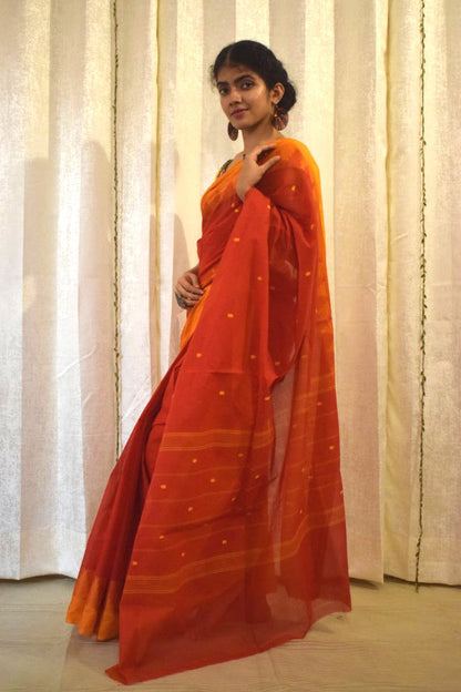 Pratyusha: Brick Red Cotton Chettinadu Saree