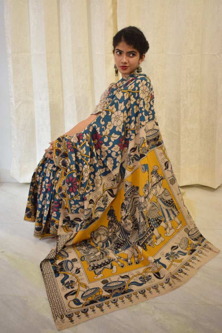 Neelānjali- Blue Cotton Kalamkari saree