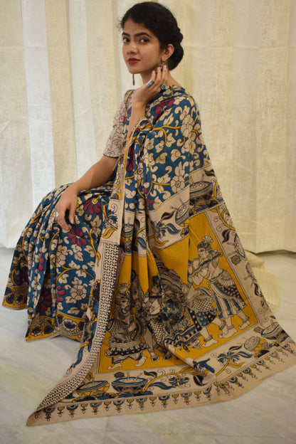 Neelānjali- Blue Cotton Kalamkari saree