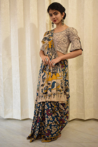 Neelānjali- Blue Cotton Kalamkari saree