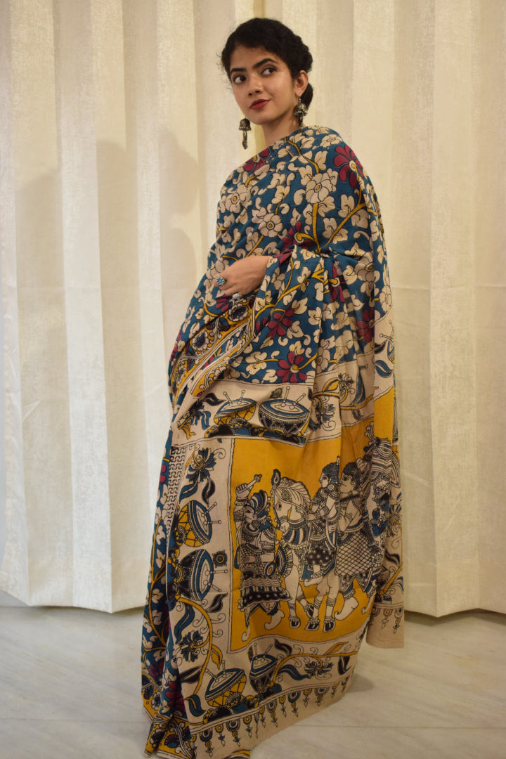 Neelānjali- Blue Cotton Kalamkari saree