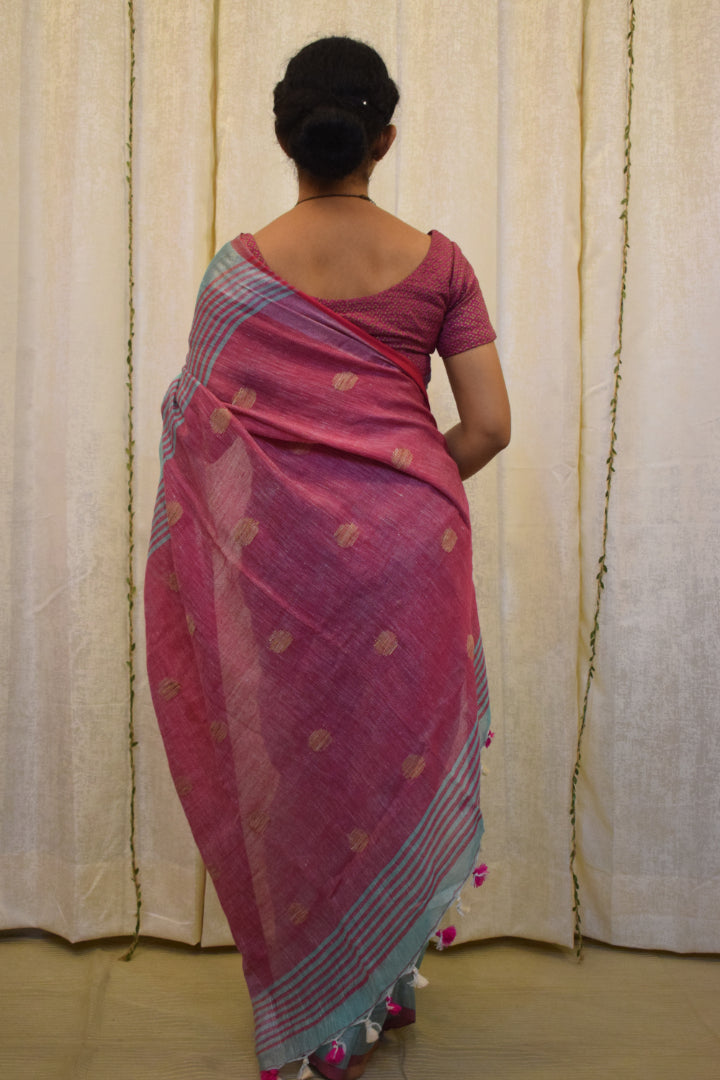 Ambari: Sky Blue Linen Jamdani Saree