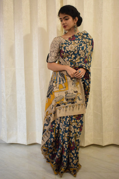 Neelānjali- Blue Cotton Kalamkari saree