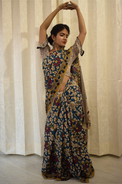 Neelānjali- Blue Cotton Kalamkari saree