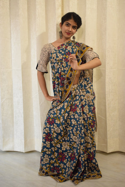 Neelānjali- Blue Cotton Kalamkari saree