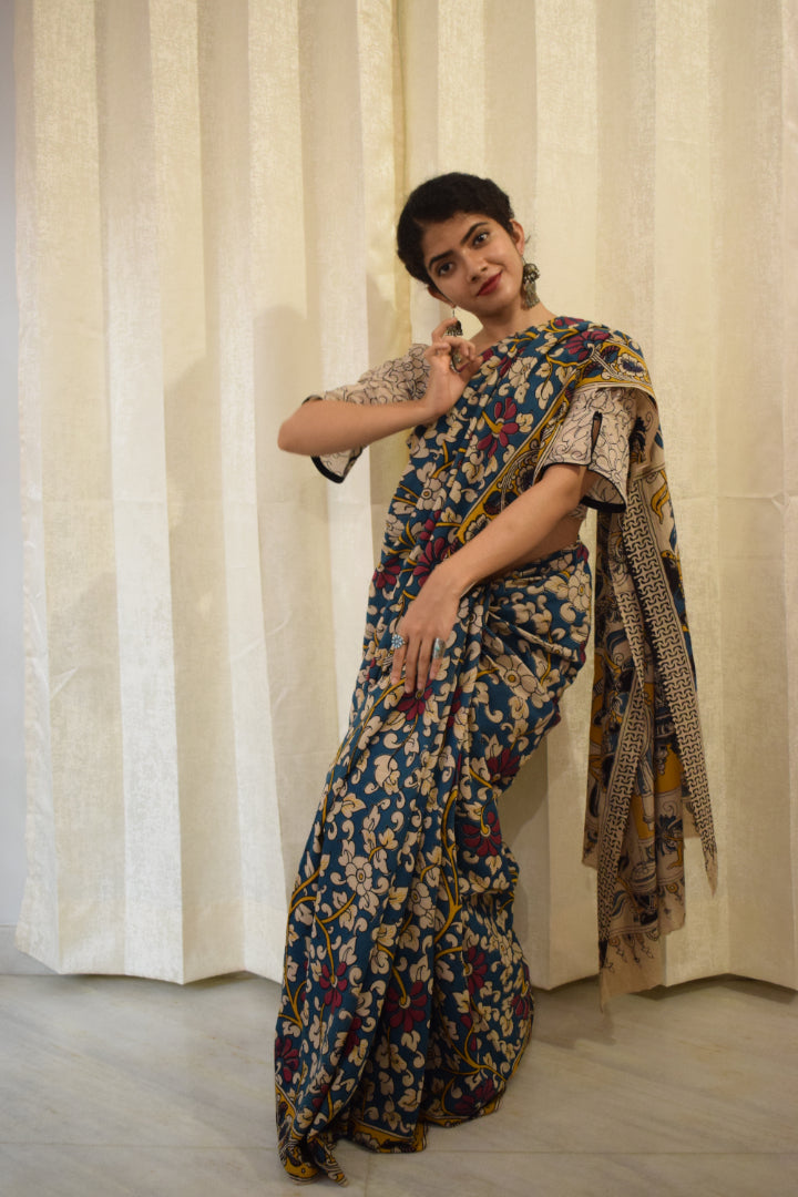 Neelānjali- Blue Cotton Kalamkari saree