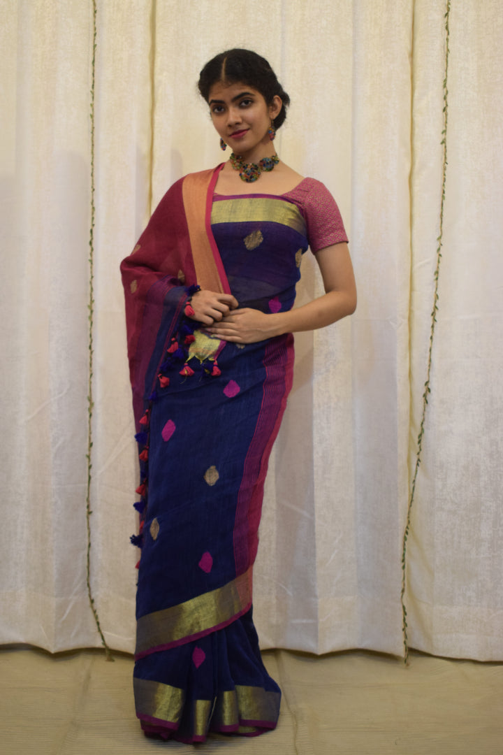 Sarika: Purple & Pink Linen Jamdani Saree