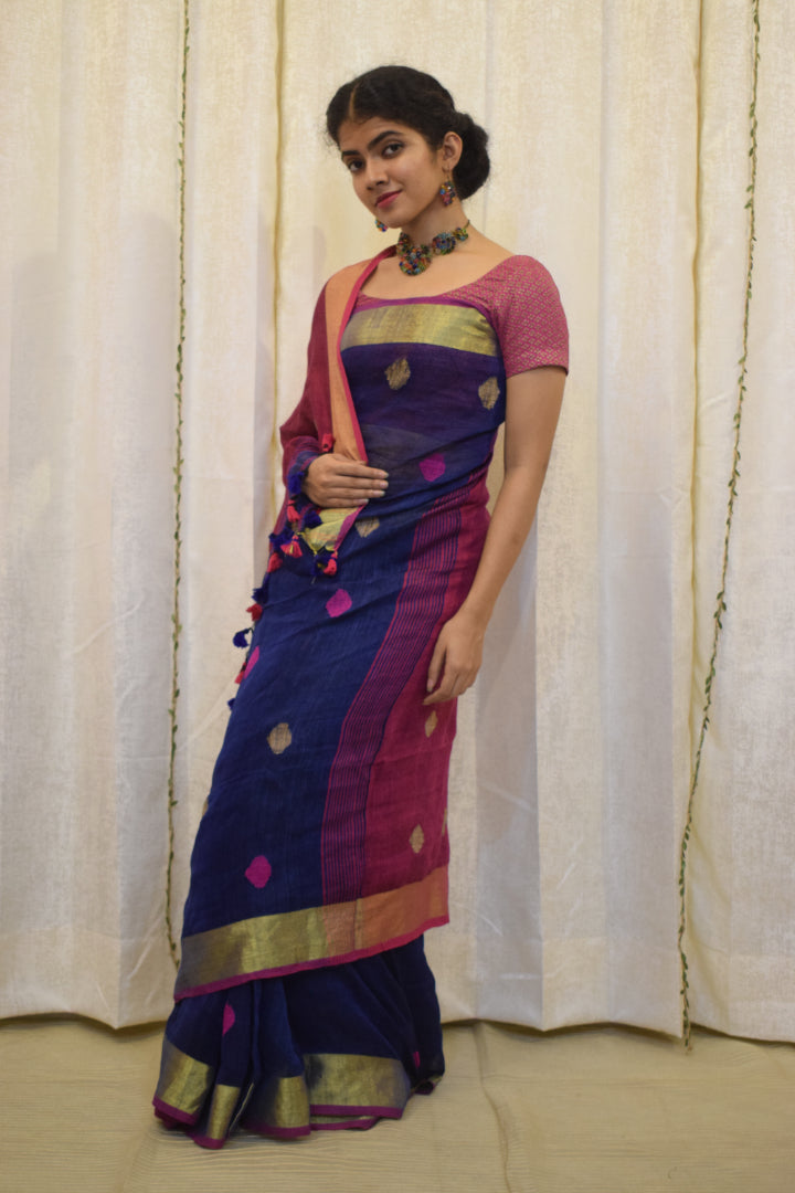 Sarika: Purple & Pink Linen Jamdani Saree