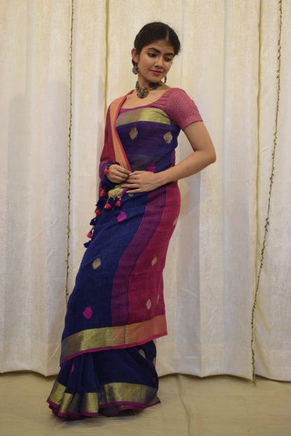 Sarika: Purple & Pink Linen Jamdani Saree