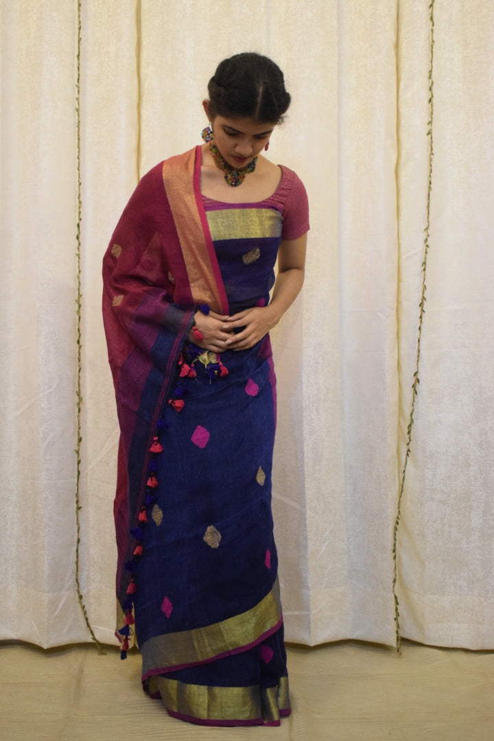 Sarika: Purple & Pink Linen Jamdani Saree