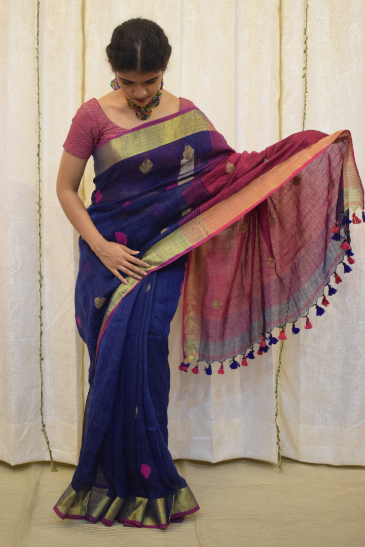 Sarika: Purple & Pink Linen Jamdani Saree