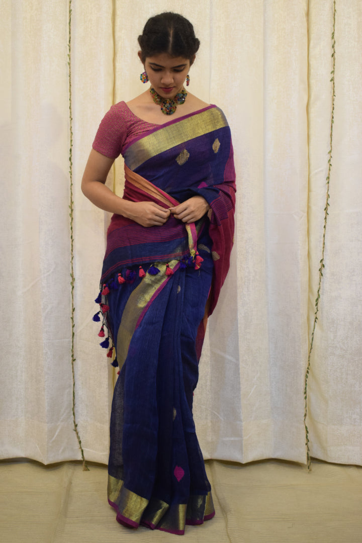 Sarika: Purple & Pink Linen Jamdani Saree