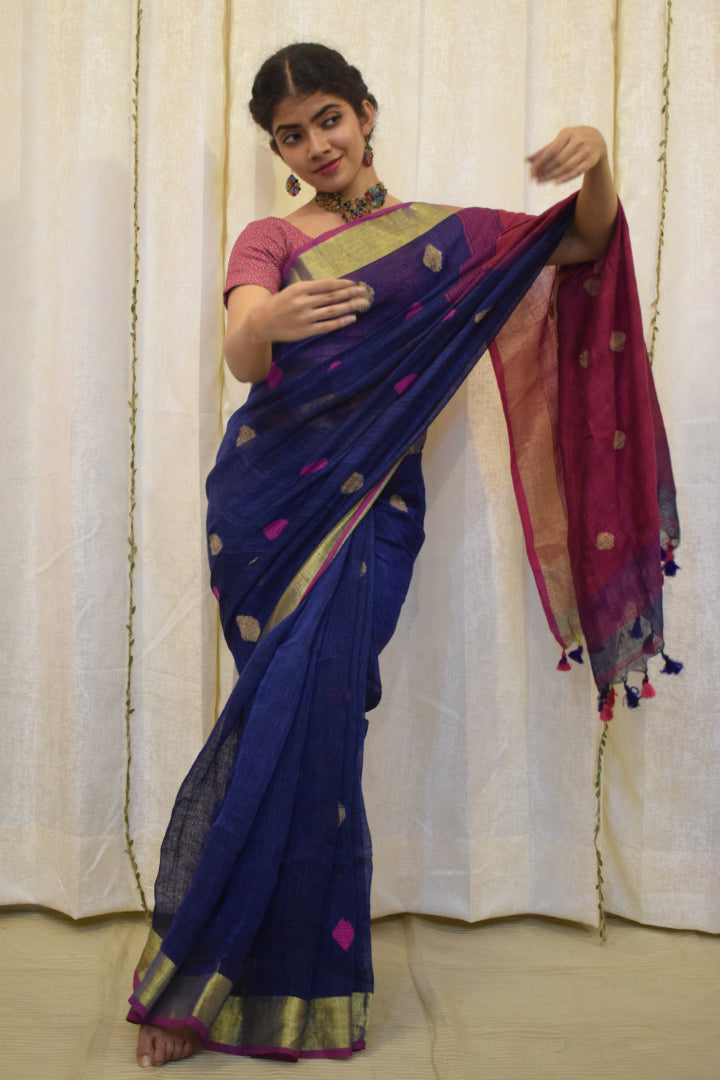 Sarika: Purple & Pink Linen Jamdani Saree