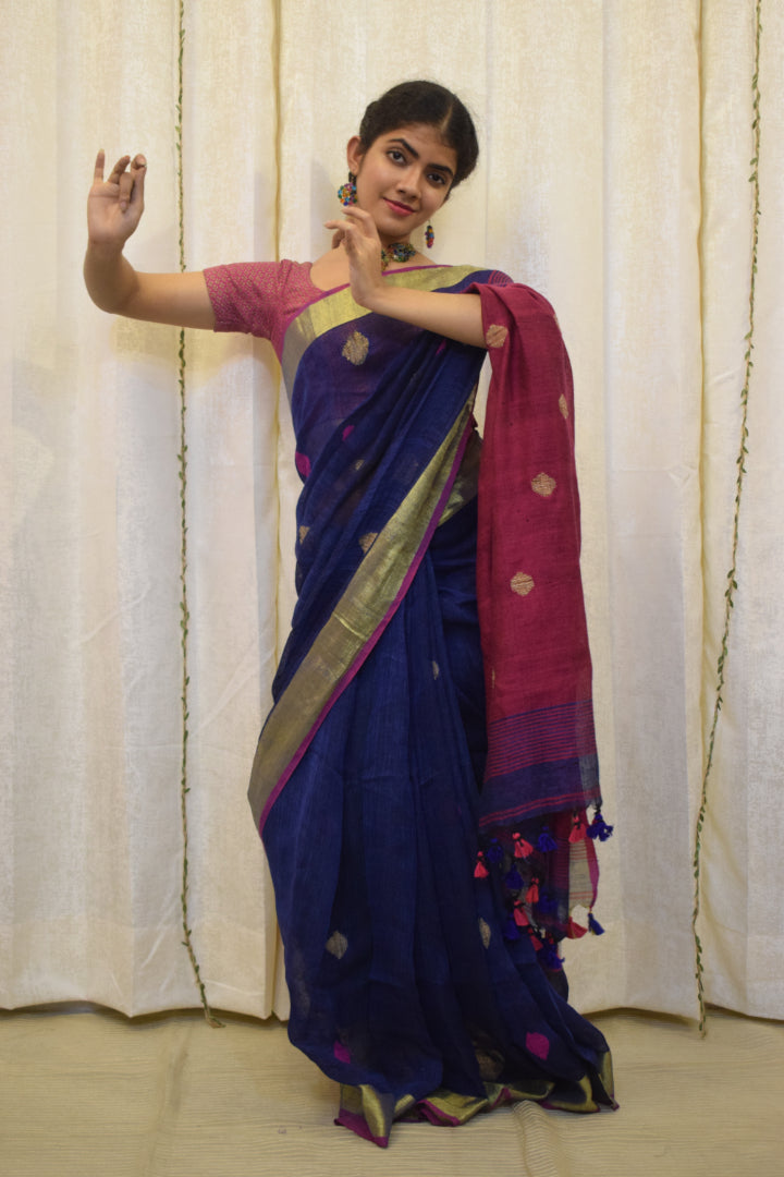 Sarika: Purple & Pink Linen Jamdani Saree