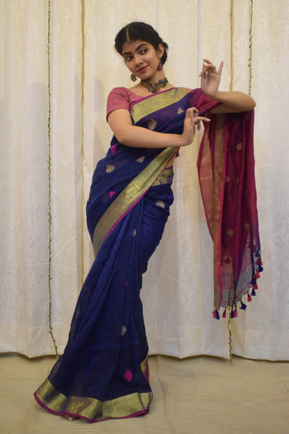 Sarika: Purple & Pink Linen Jamdani Saree