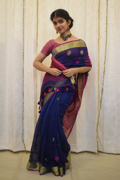 Sarika: Purple & Pink Linen Jamdani Saree