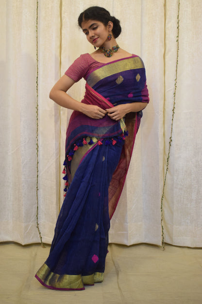 Sarika: Purple & Pink Linen Jamdani Saree