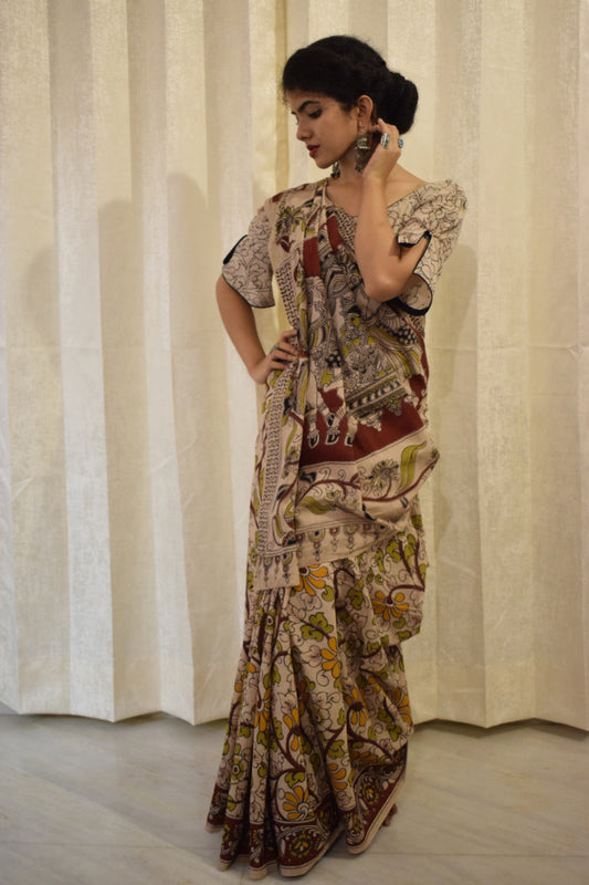 Vivāhika - Off White Cotton Kalamkari Saree