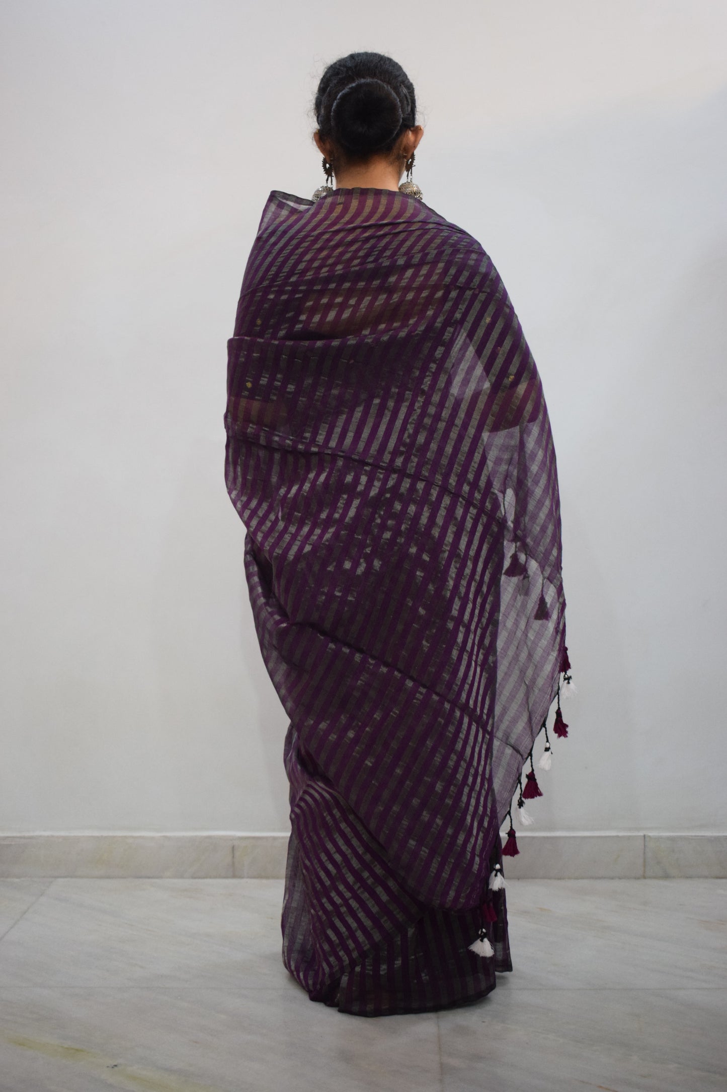 Shambhavi- Dark Magenta Cotton-Zari Stripes Saree