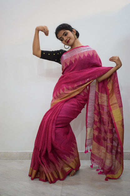 Neeraja- Pink Linen Jamdani Saree