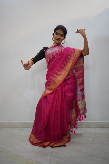 Neeraja- Pink Linen Jamdani Saree