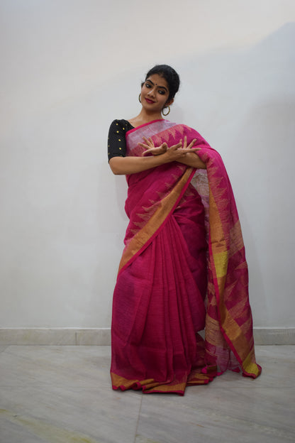 Neeraja- Pink Linen Jamdani Saree