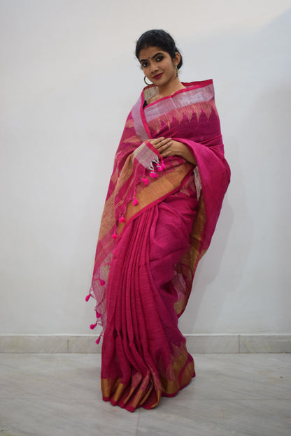 Neeraja- Pink Linen Jamdani Saree