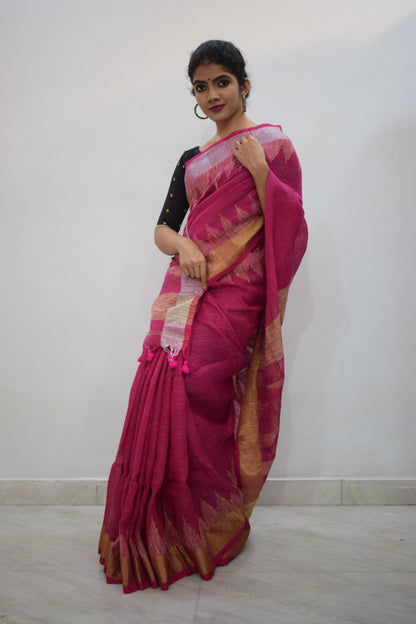 Neeraja- Pink Linen Jamdani Saree