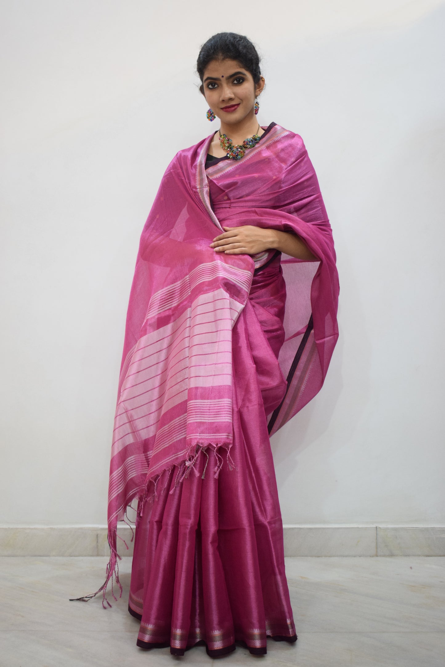 Rājāsi-  Pink Mulmul-Zari Saree