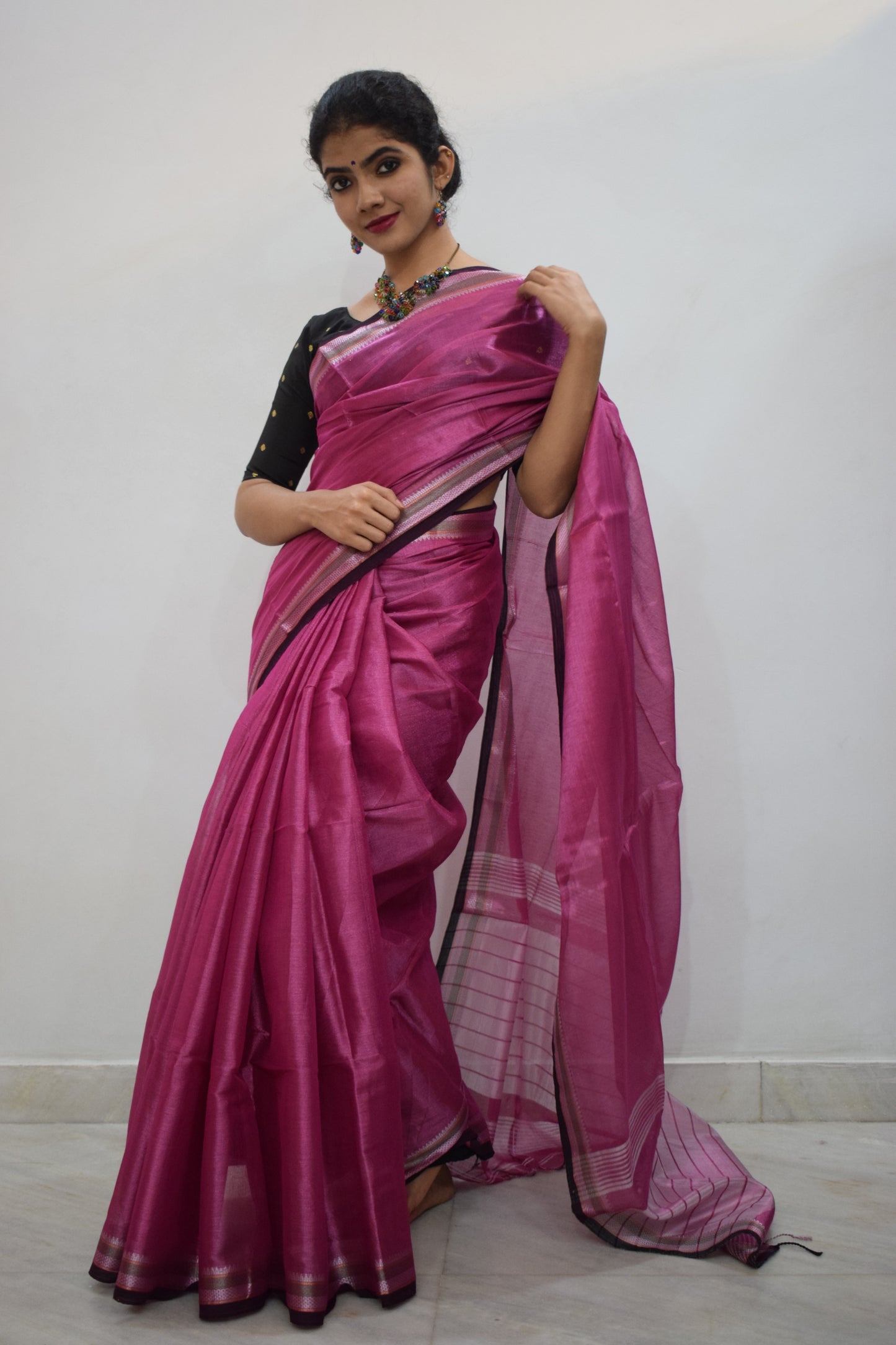 Rājāsi-  Pink Mulmul-Zari Saree