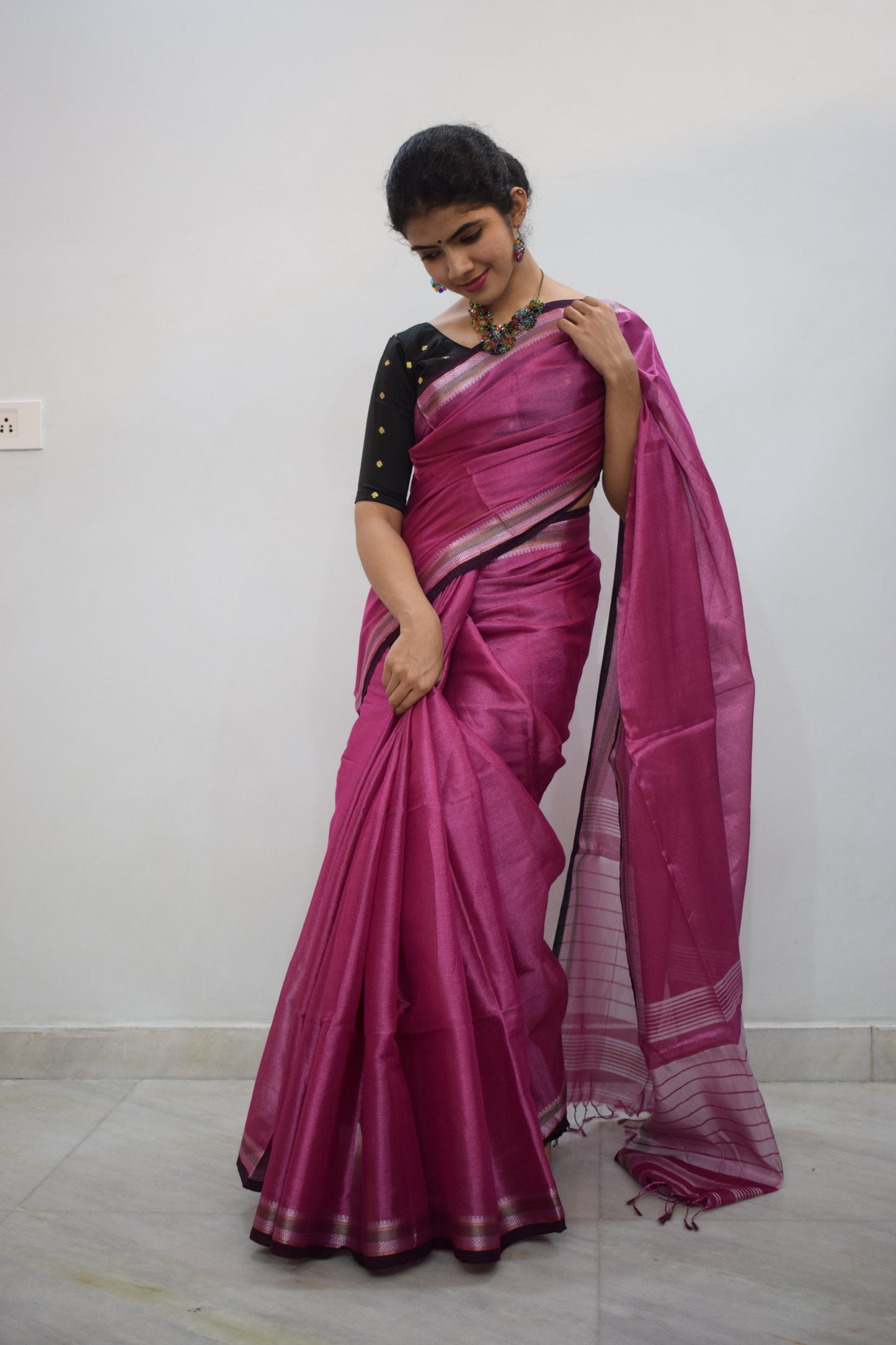 Rājāsi-  Pink Mulmul-Zari Saree