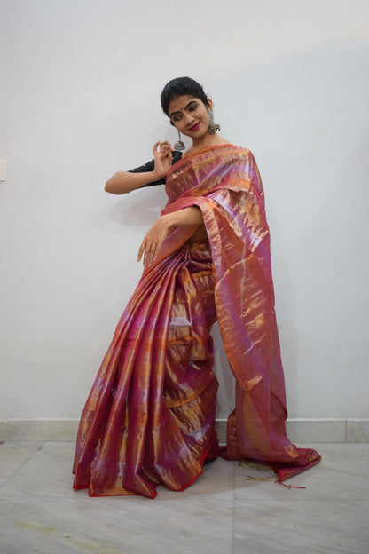 Arunimā- Copper & Pink Mul-Zari Tissue Saree