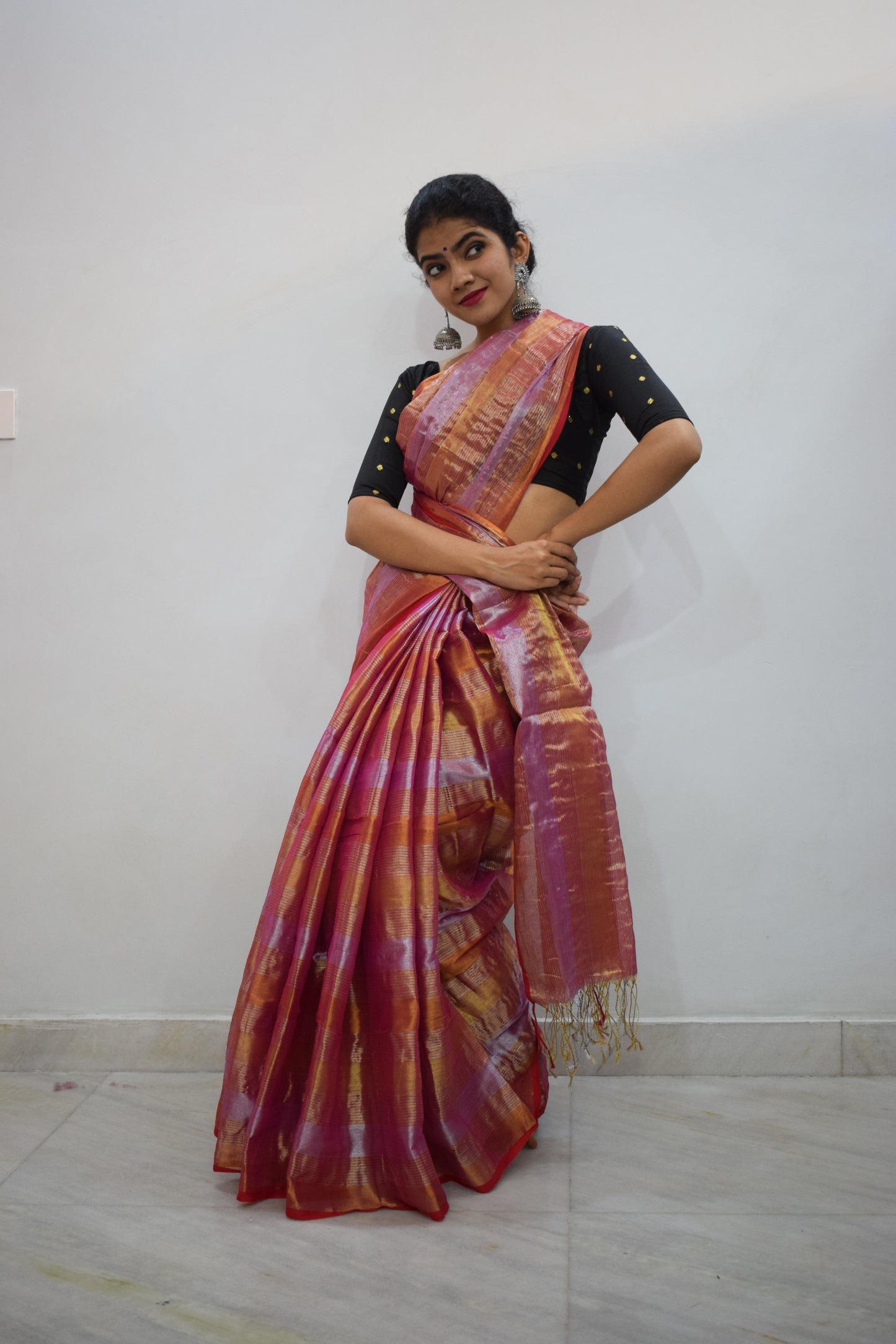 Arunimā- Copper & Pink Mul-Zari Tissue Saree