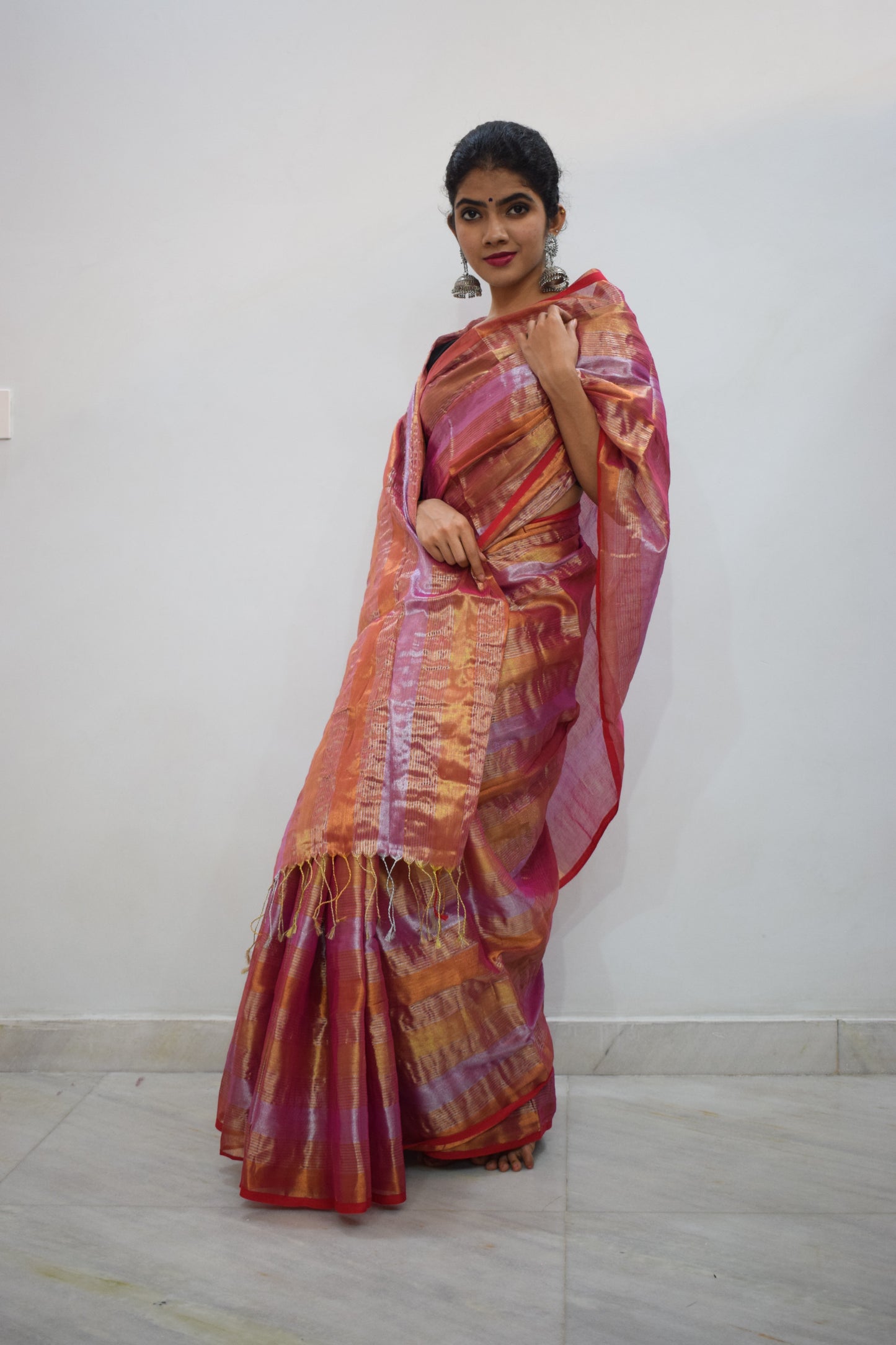 Arunimā- Copper & Pink Mul-Zari Tissue Saree