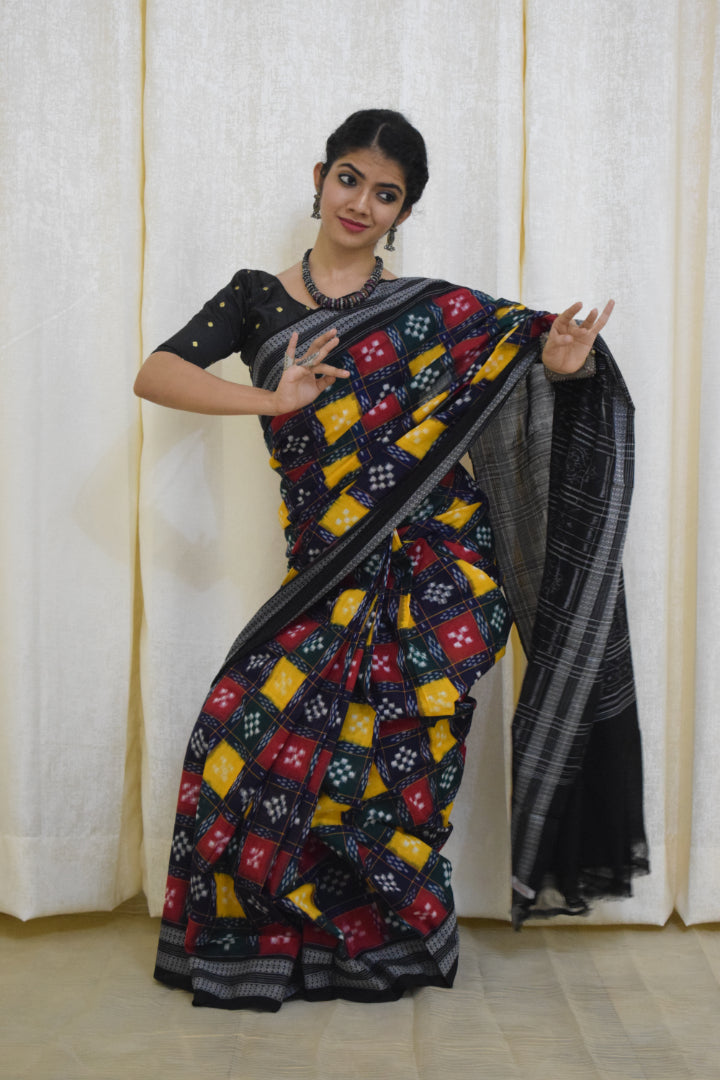 Itishree: Multicolored check Sambalpuri cotton saree