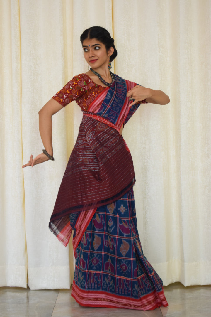 Tanmayi: Teal blue Nabakothi cotton saree