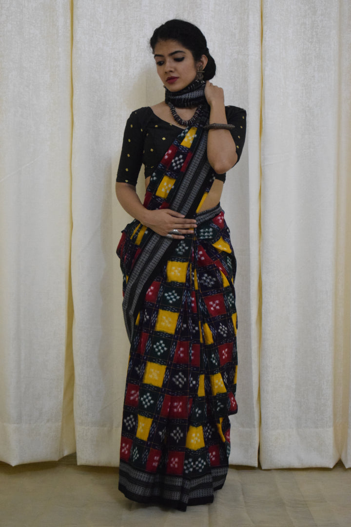 Itishree: Multicolored check Sambalpuri cotton saree