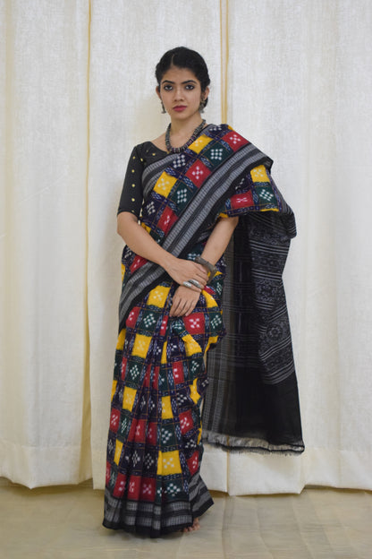 Itishree: Multicolored check Sambalpuri cotton saree