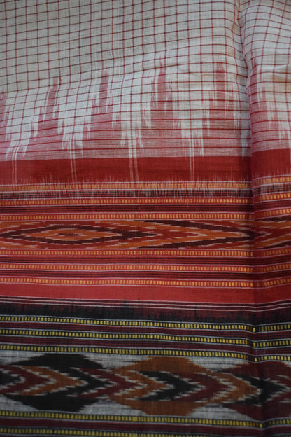 Shubratha: White & Red Khandua Sachipar cotton saree