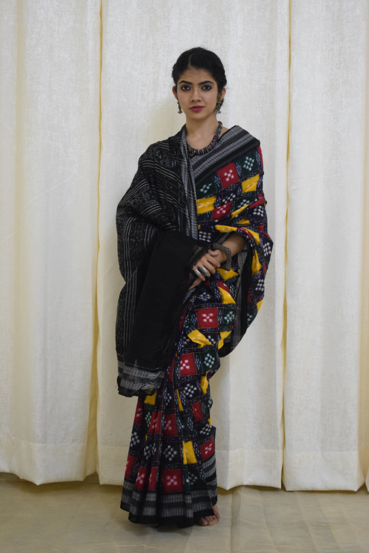 Itishree: Multicolored check Sambalpuri cotton saree