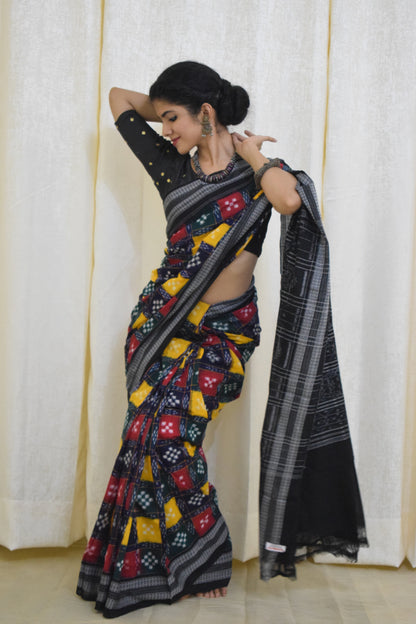 Itishree: Multicolored check Sambalpuri cotton saree