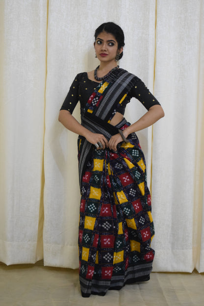 Itishree: Multicolored check Sambalpuri cotton saree